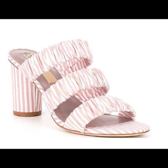 Deltan Sandal Women Size 8 Dusty Pink Striped Three Band Slides Round Heel NWOT - Picture 2 of 12
